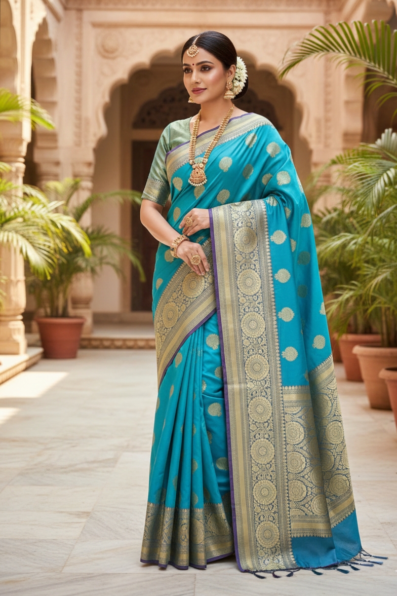 sky-blue-katan-banarasi-silk-saree-with-gold-zari-buta-work