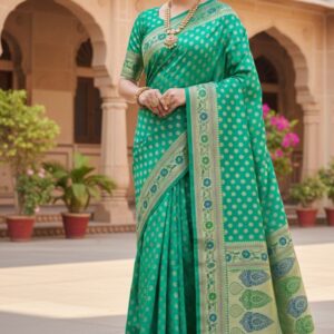 Sea Green Brocade Katan Silk Banarasi Saree with Meenakari Border | Wedding Collection