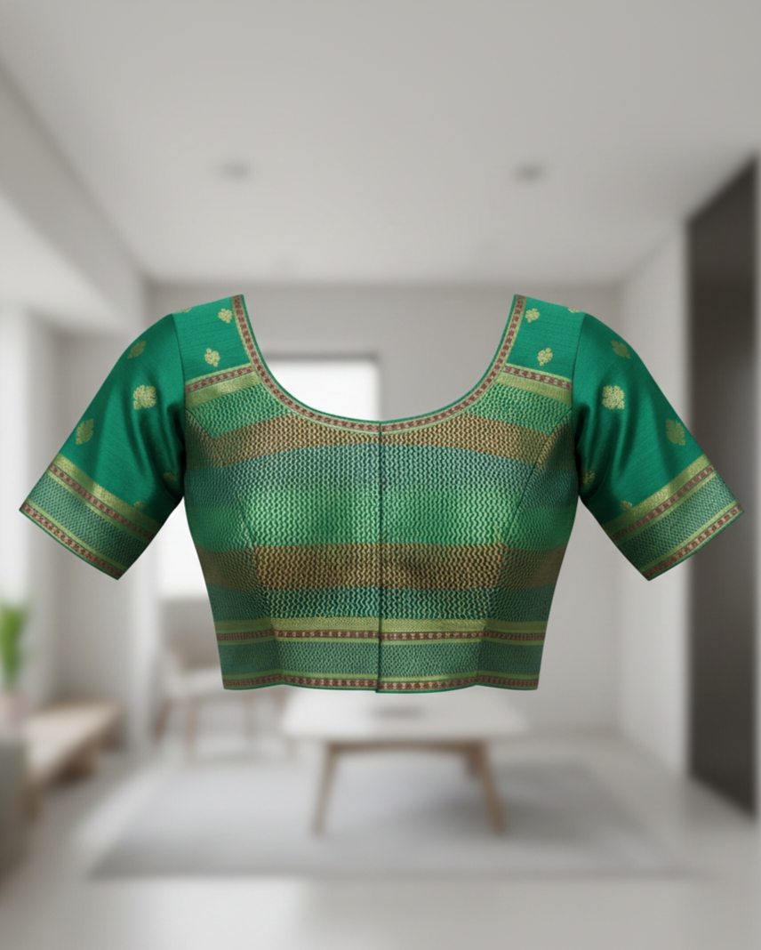 Sea Green Brocade Katan Silk Banarasi Saree with Meenakari Border | Wedding Collection - Image 3