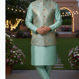 Mint Green Banarasi Silk Jodhpur Sherwani for Men - Designer Engagement Wear