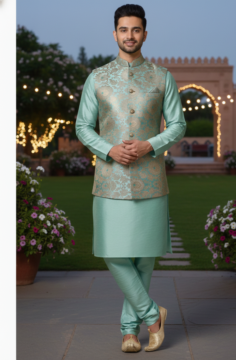 mint-green-banarasi-silk-jodhpur-sherwani-for-men-designer-engagement-wear