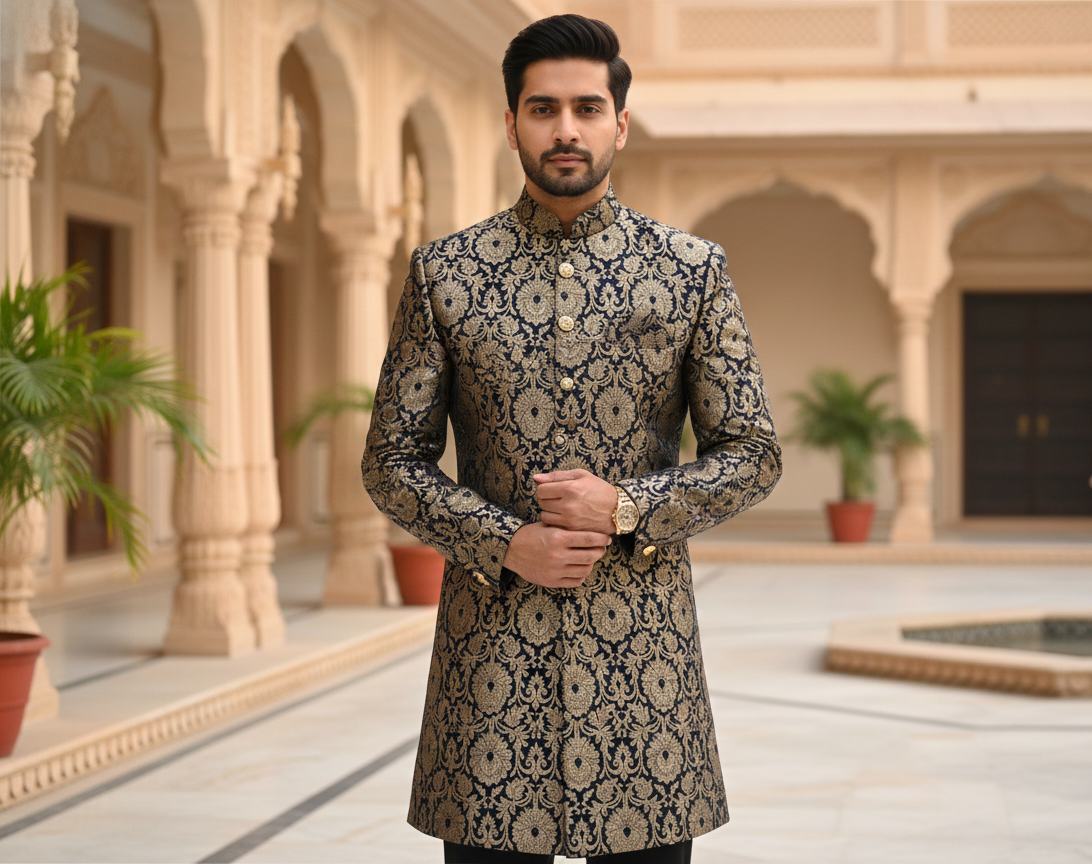 mens-navy-gold-banarasi-brocade-sherwani