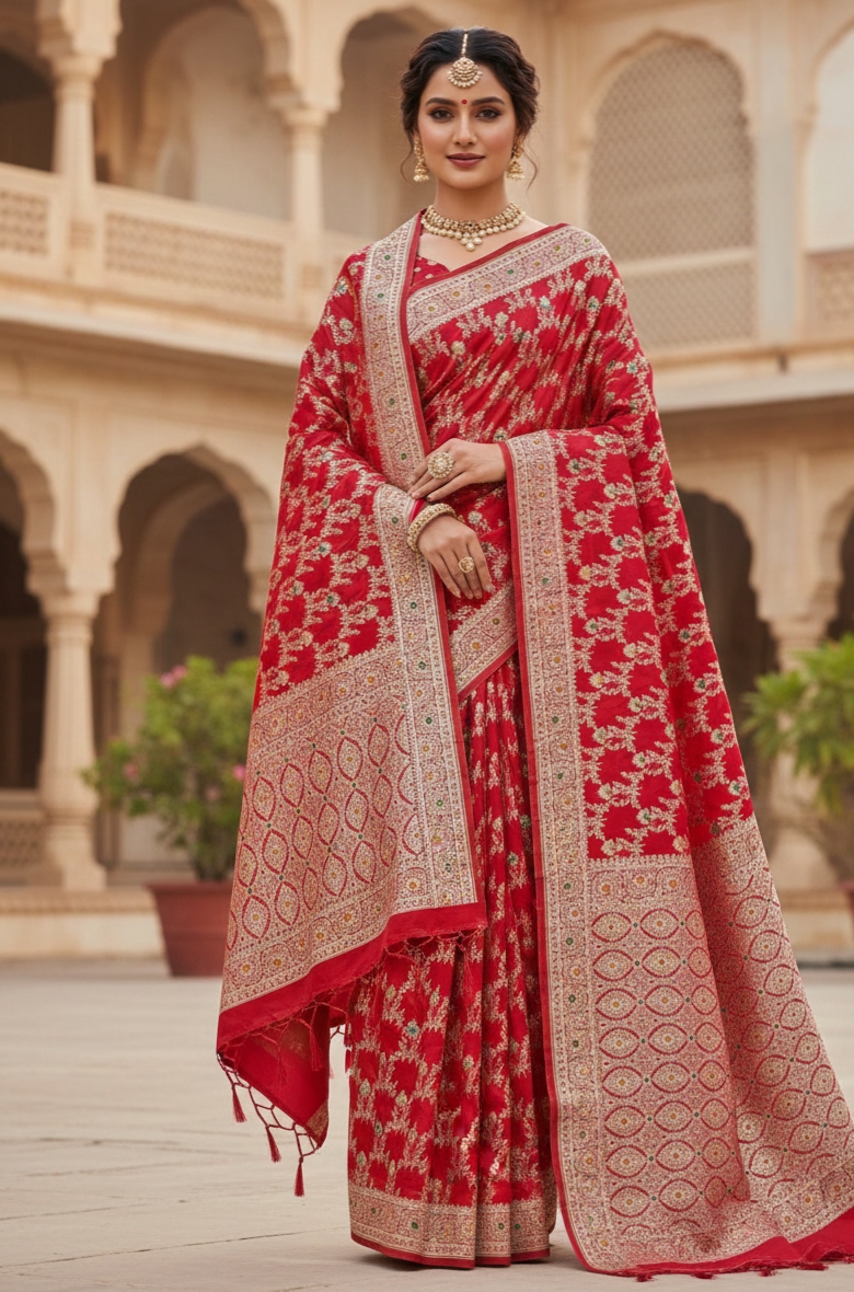 royal-red-banarasi-silk-bridal-saree-with-matching-zari-stole