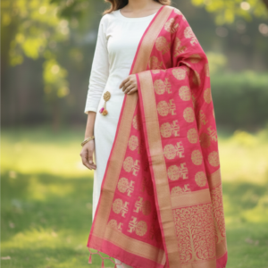 Handloom Banarasi Silk Dupatta with Gold Zari Buta