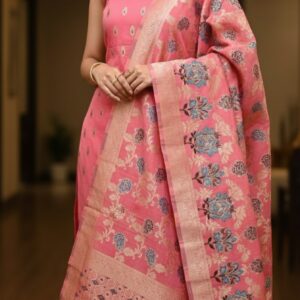 Elegant Pink Banarasi Silk Salwar Suit with Meenakari Dupatta