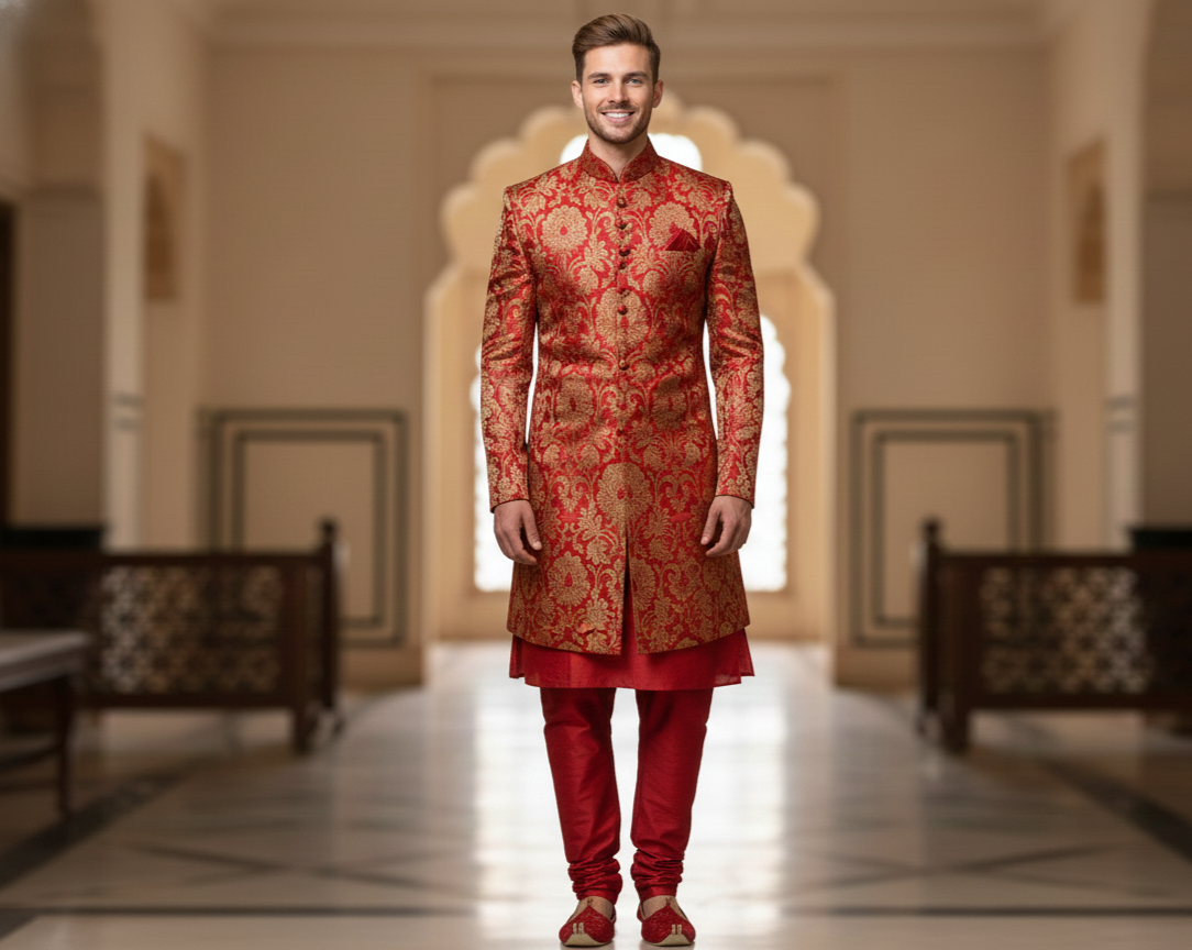 majestic-red-and-gold-banarasi-silk-indo-western-sherwani-for-men