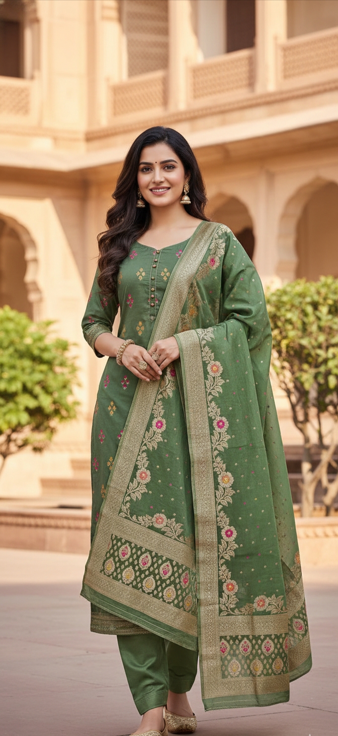sage-green-banarasi-silk-unstitched-salwar-suit-set-with-floral-zari-borders