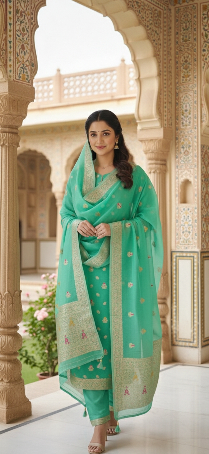 seafoam-green-banarasi-chanderi-silk-salwar-suit-set-with-zari-border-dupatta