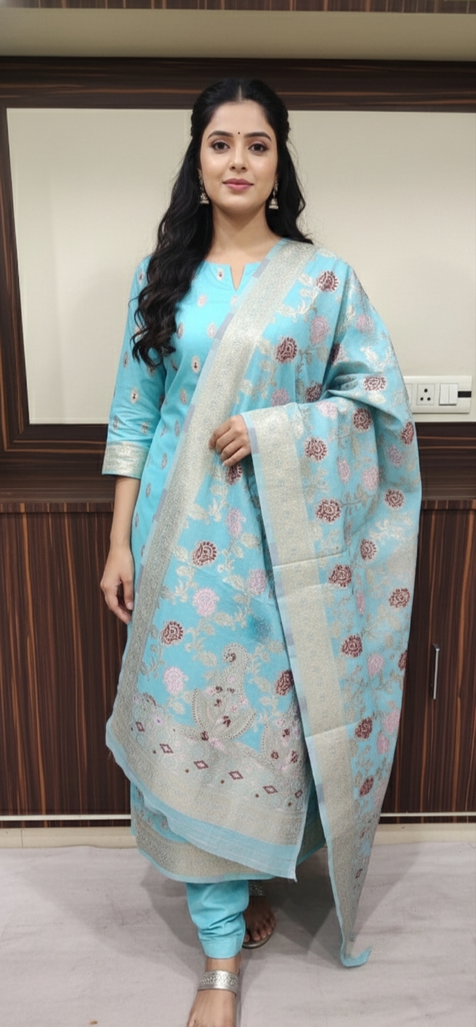 sky-blue-banarasi-silk-unstitched-salwar-kameez-set-with-floral-weave-dupatta