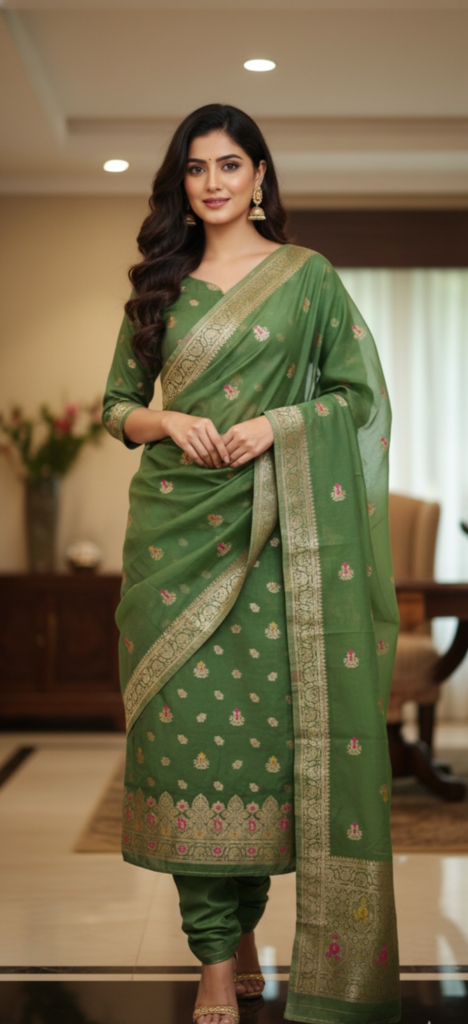 emerald-green-chanderi-silk-unstitched-salwar-kameez-dupatta-with-gold-zari-embroidery