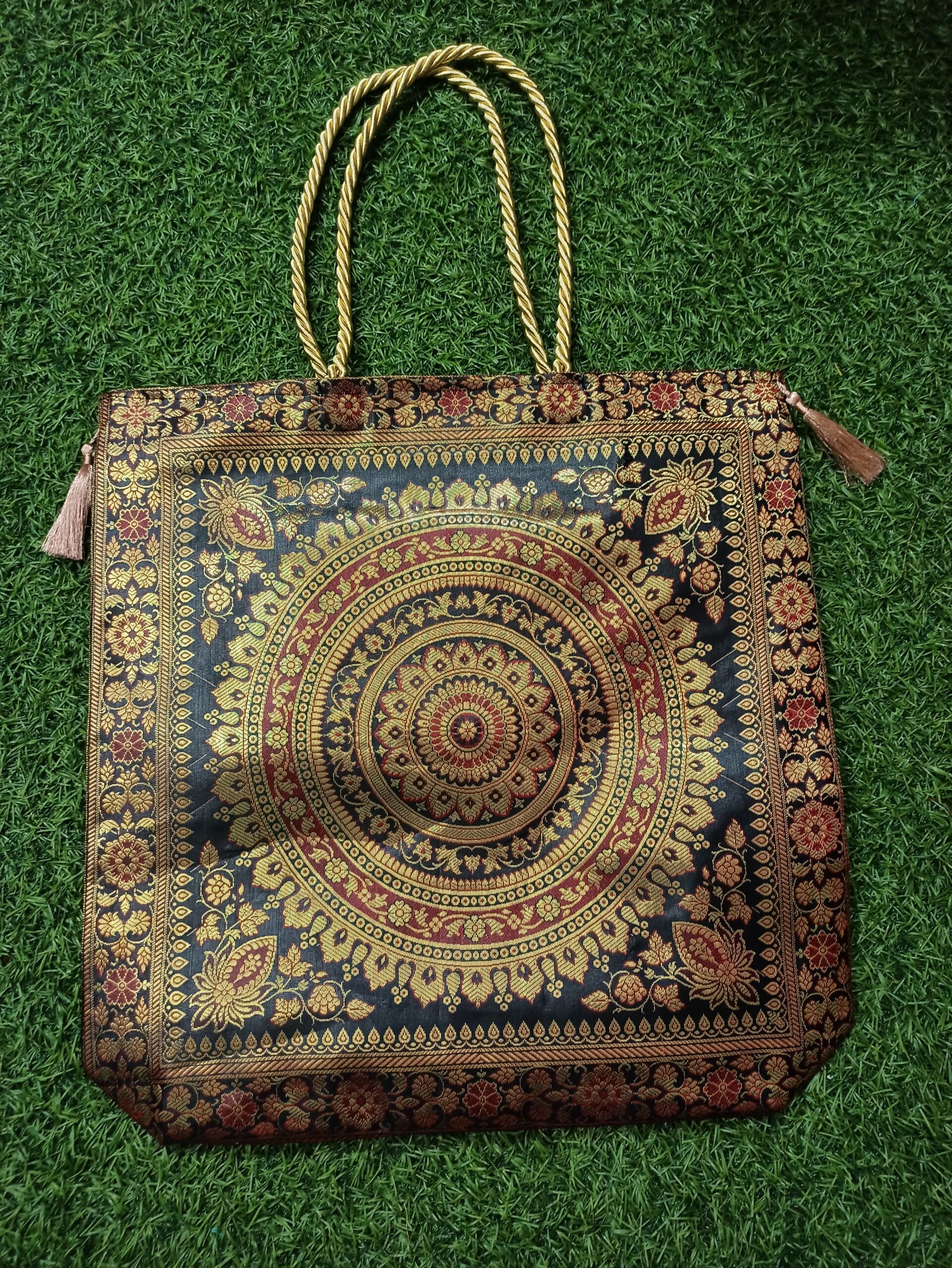 banarasi-handbag-for-women-ethnic-brocade-silk-tote-bag-with-tassels