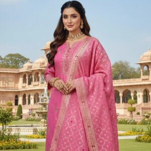Elegant Silk Salwar Suit Fabric with Banarasi Silk Dupatta