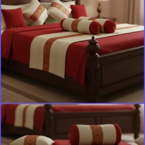 Off-white & Maroon Brocade Banarasi bedsheet set