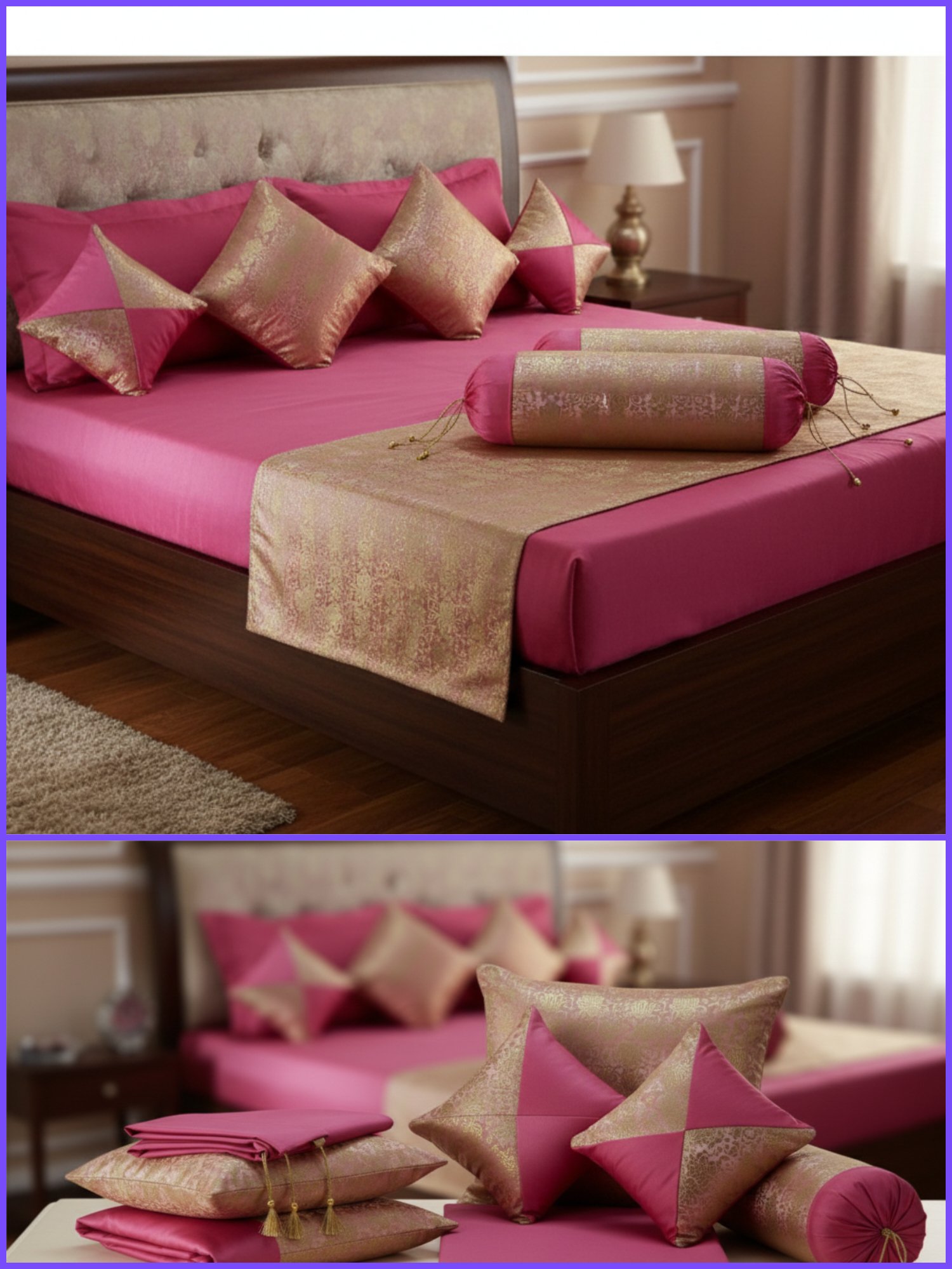 peach-colour-brocade-banarasi-silk-bedsheet-set