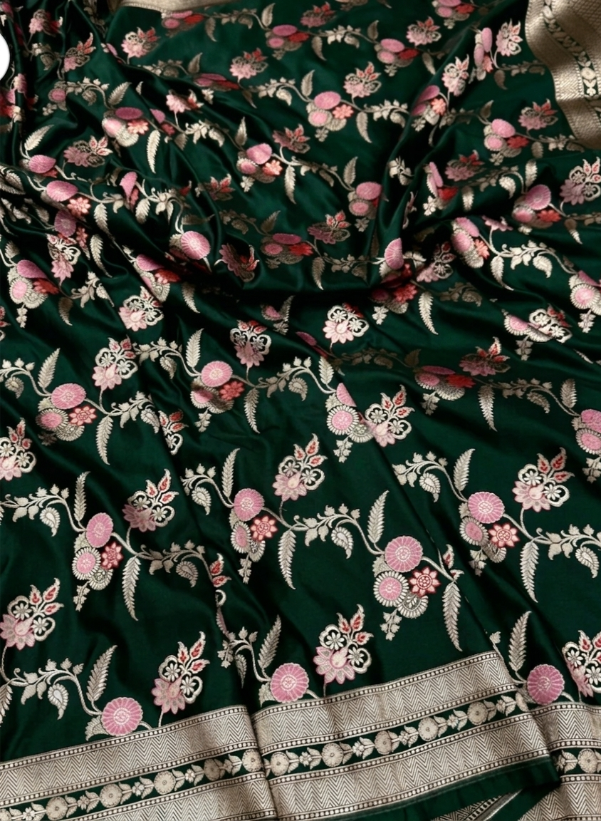 The Rajwada Emerald:Deep emerald green Banarasi Mushru silk - Image 4