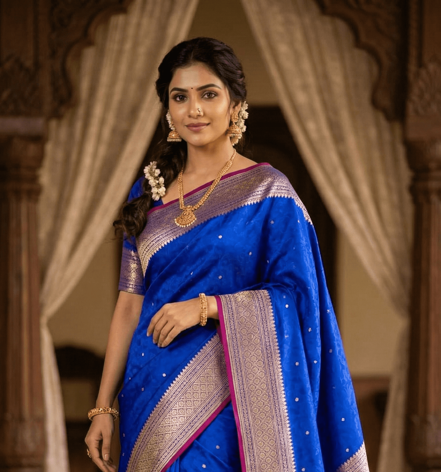The Royal Blue Banarasi Tanchoi Mushru Silk Saree