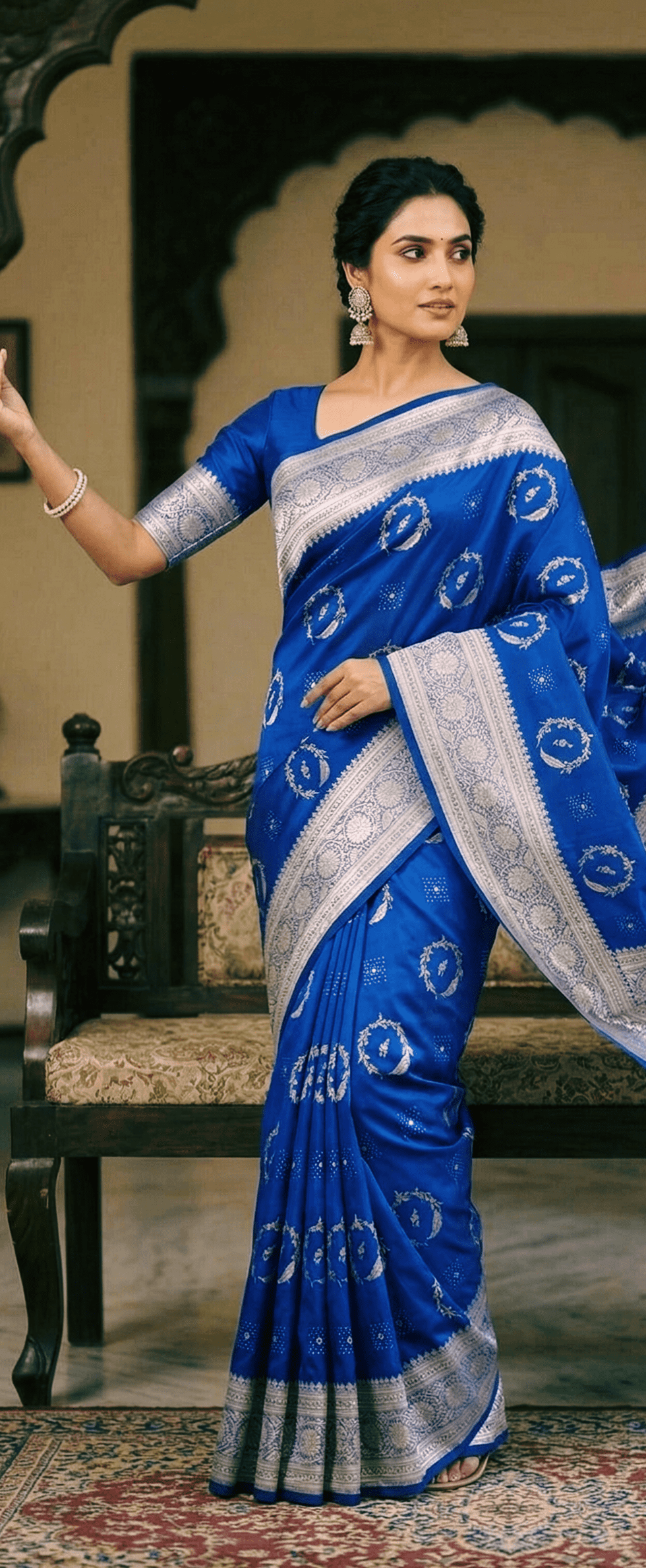 Royal Azure- Royal Blue Bridal Banarasi mushru silk saree