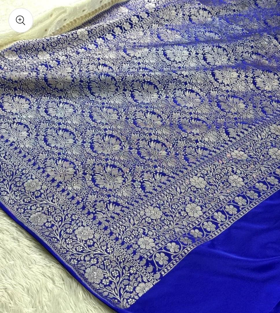 The Shweta-Neel Tanchoi – Pure Banarasi Silk Saree with Royal Blue Zari Border - Image 4